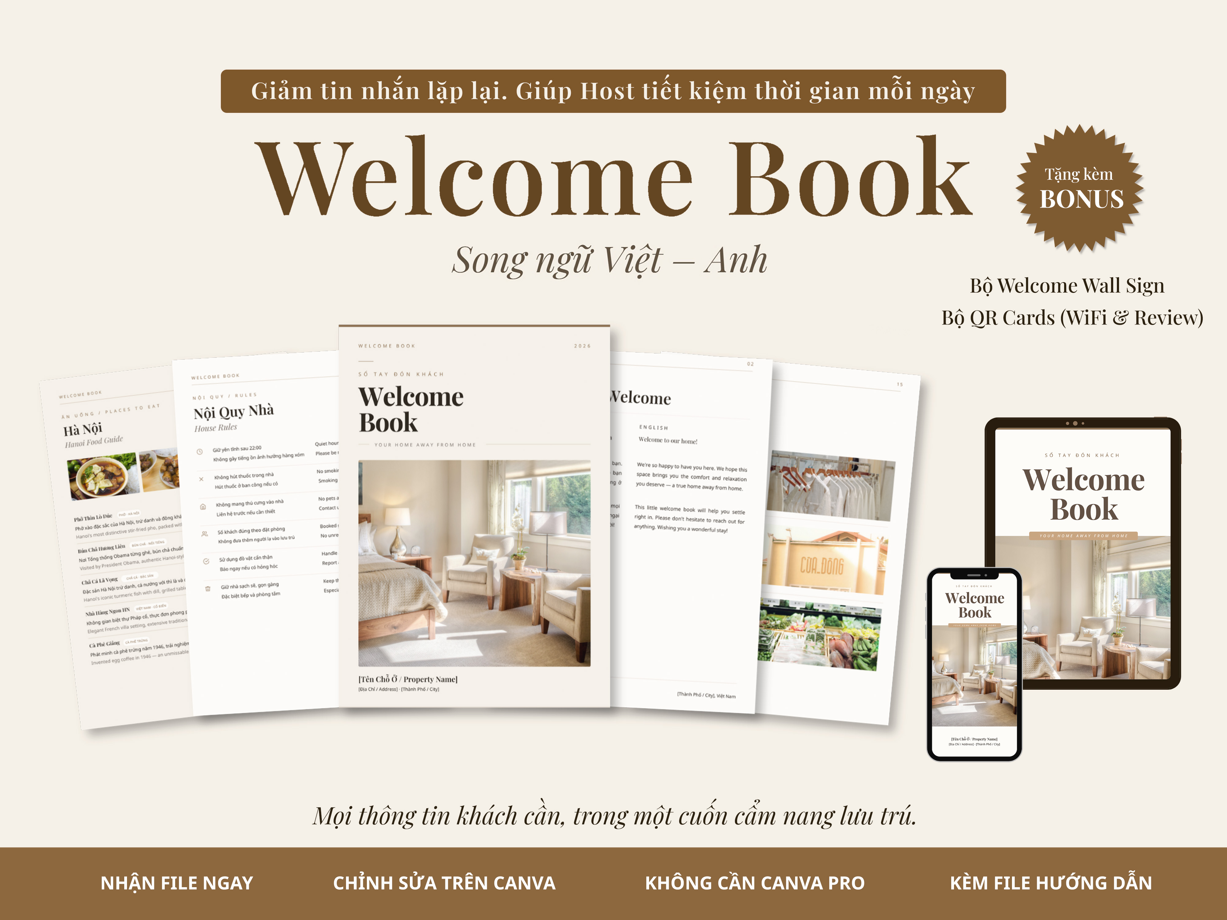 Mockup Welcome Book Song Ngữ Việt-Anh cho Airbnb/Homestay